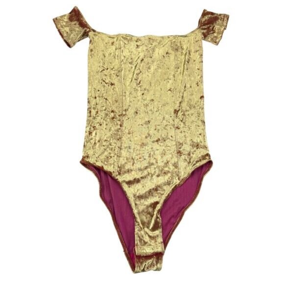 NWT OUT FROM UNDER UO Crushed Velvet Off-The-Shoulder Bodysuit Terracotta Small - Picture 2 of 5